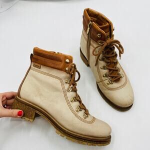 Pikolinos cream brown leather combat booties